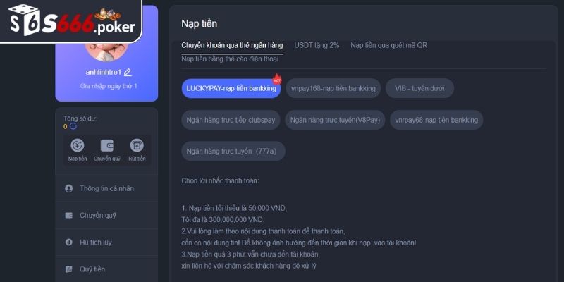 Quy trình nạp tiền vào S666
