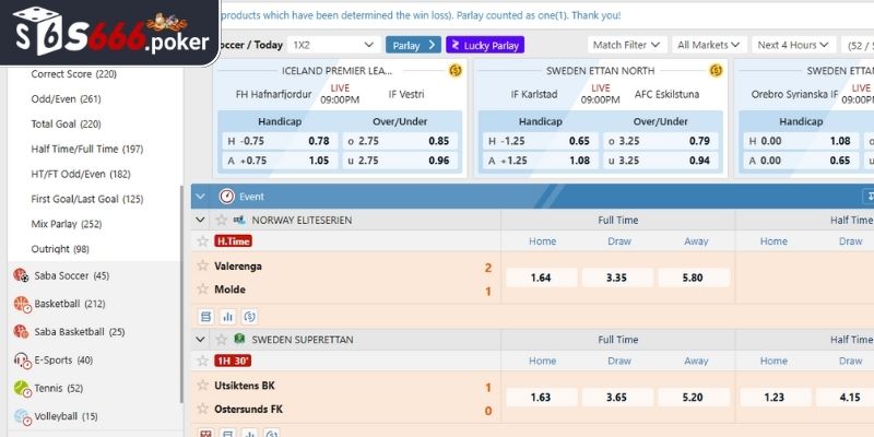 Sảnh SABA S666 – Nhà Cung Cấp Sảnh Game Thể Thao Hàng Đầu 2 Sảnh SABA S666 có hệ thống kèo đa dạng